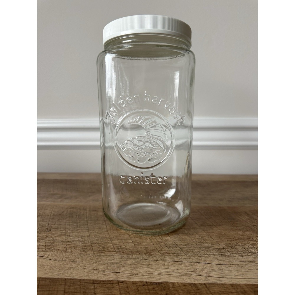 Golden Harvest Glass Canister with White Screw Lid, 9.5" Tall, 4.25" Diameter
